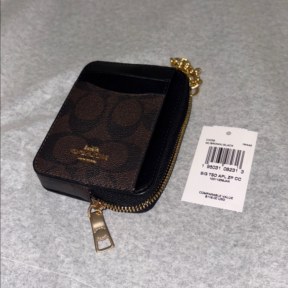 Coach Black and Brown Card Holder with Gold Chain EUC - Picture 6 of 10
